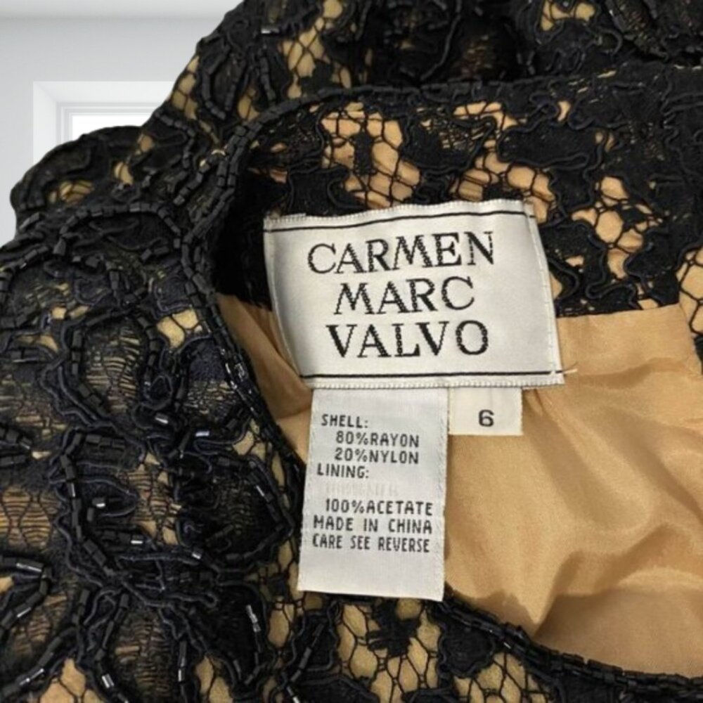 Carmen Marc Valvo Black Gold Lace Beaded Formal Dress Gown Size 6 Designer - Picture 10 of 12
